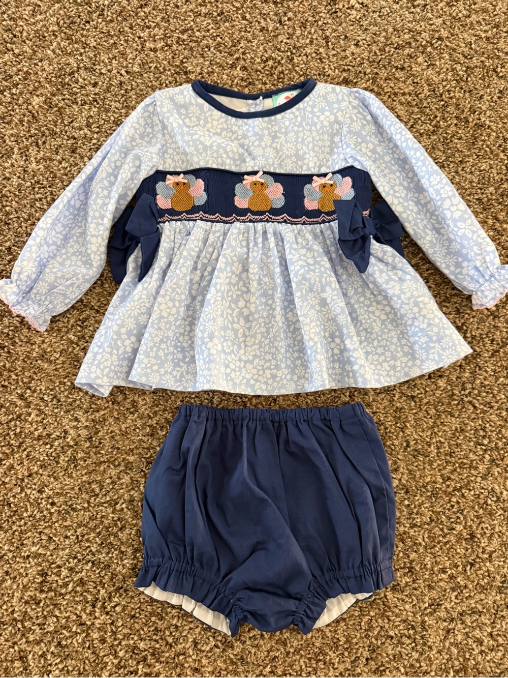 The Smocked Flamingo Thanksgiving Turkey Bloomer Set- Size 2T
